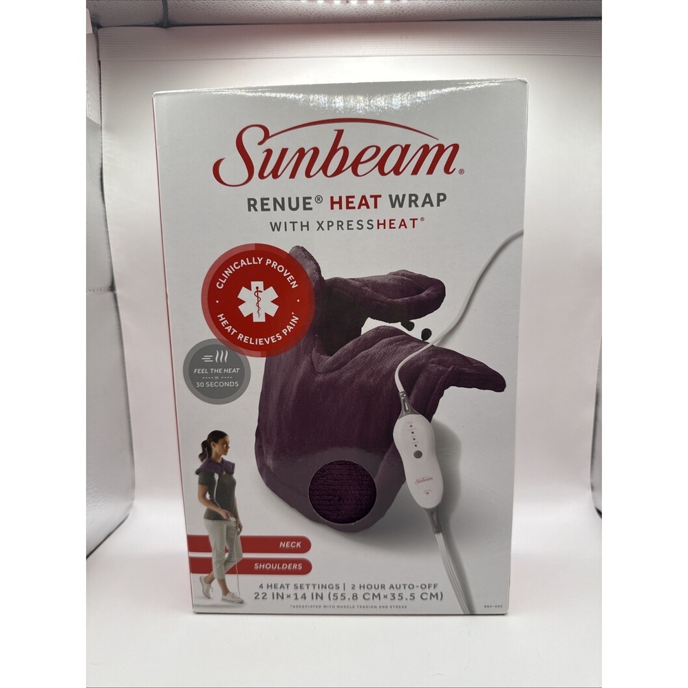 Sunbeam Renue Heat Wrap for Neck/Shoulders Spread Heat 22"x14" New In Box Purple